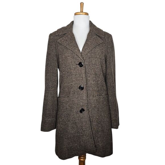 Merona Wool Blend Houndstooth Coat Brown Elbow Patch Equestrian Academia Size S - Picture 1 of 15